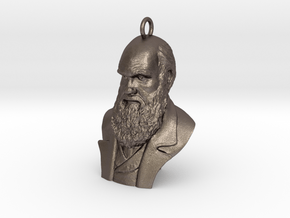 Charles Darwin 1" Bust, Pendant, Ear Ring, Charm,  in Polished Bronzed Silver Steel