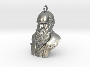 Charles Darwin 1" Bust, Pendant, Ear Ring, Charm,  in Natural Silver