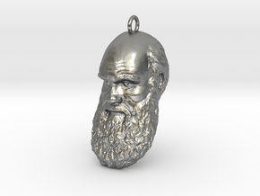 Charles Darwin 1" Head, Pendant, Ear Ring, Charm,  in Natural Silver