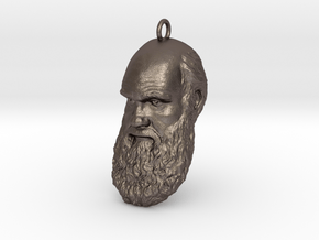 Charles Darwin 1" Head, Pendant, Ear Ring, Charm,  in Polished Bronzed Silver Steel