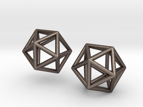 Icosahedron earrings in Polished Bronzed Silver Steel