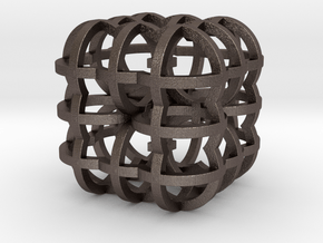 Fractal Cube RB4 30mm in Polished Bronzed Silver Steel