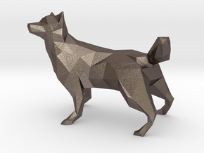 Low Poly Husky [4cm Tall] [Fully Solid] in Polished Bronzed Silver Steel