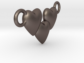 Love Three Hearts (Big Size Pendant) in Polished Bronzed Silver Steel