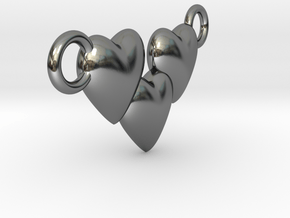 Love Three Hearts (Big Size Pendant) in Fine Detail Polished Silver