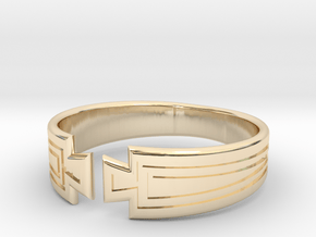 Art Deco Fan Motif Band - Size P in 14K Yellow Gold