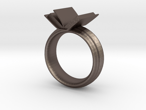 Book ring(USA 6.5,Japan 12, Britain M) in Polished Bronzed Silver Steel