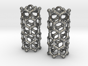 Zig-Zag Carbon Nanotube Chemistry Molecule Earring in Polished Silver