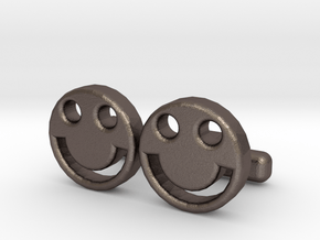 Happy Face Cufflinks, Part of "Fun Loving" Collect in Polished Bronzed Silver Steel