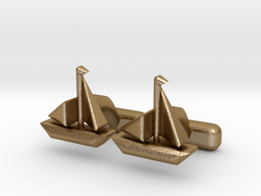Ship Cufflinks, Part of "Nautical" Collection in Polished Gold Steel