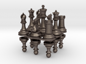 StauntonChessSet OneSide Joined in Polished Bronzed Silver Steel