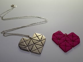Geometric Heart Pendant in Pink Processed Versatile Plastic