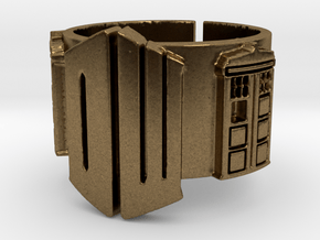 Dr Who and TARDIS Ring 01 (Size 8.75 - adjustable) in Natural Bronze