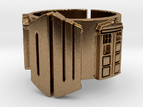 Dr Who and TARDIS Ring 01 (Size 8.75 - adjustable) in Natural Brass