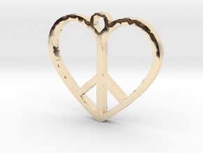 Peace Sign Heart Love Pendant in 14K Yellow Gold