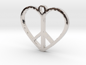 Peace Sign Heart Love Pendant in Platinum