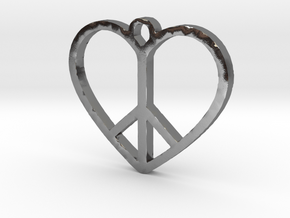 Peace Sign Heart Love Pendant in Polished Silver