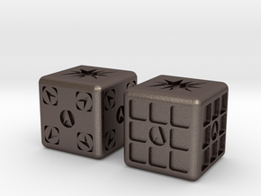 Test Printing Space Dice in Polished Bronzed Silver Steel