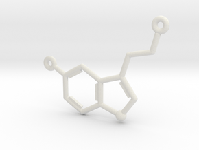 Serotonin Molecule Pendant or Earring in White Natural Versatile Plastic
