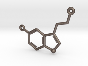 Serotonin Molecule Pendant or Earring in Polished Bronzed Silver Steel