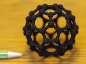 Buckyball C60 Molecule Model. 3 Sizes. in Black Natural Versatile Plastic: Medium