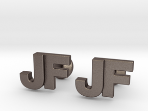 Monogram Cufflinks JF in Polished Bronzed Silver Steel