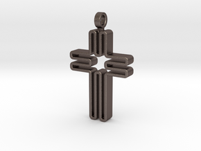 Contemporary Cross Pendant in Polished Bronzed Silver Steel