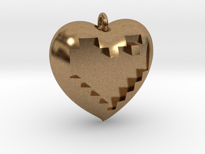8-bit Heart in Heart Pendant in Natural Brass