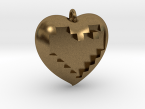 8-bit Heart in Heart Pendant in Natural Bronze