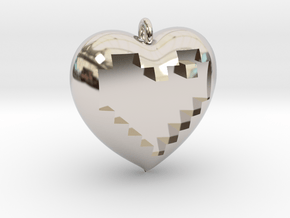 8-bit Heart in Heart Pendant in Platinum