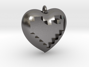 8-bit Heart in Heart Pendant in Polished Nickel Steel