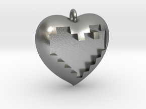 8-bit Heart in Heart Pendant in Natural Silver