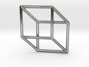 3d 2d Cube Fixed in Polished Silver