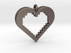 Pixel Heart in Polished Bronzed Silver Steel