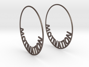 Custom Hoop Earrings - Motivation 60mm in Polished Bronzed Silver Steel
