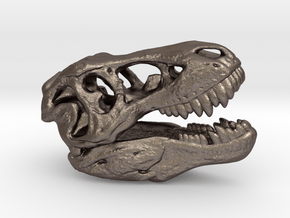 Tyrannosaurus rex skull - 40mm in Polished Bronzed Silver Steel