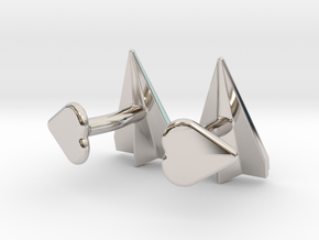 Paper Airplane Cufflinks with Heart Button in Platinum