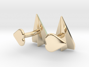 Paper Airplane Cufflinks with Heart Button in 14K Yellow Gold