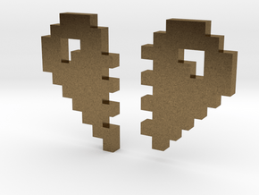 2 Halfs of an 8 Bit Heart (Pixel Heart) in Natural Bronze