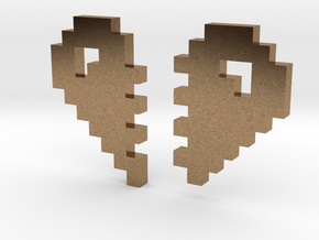 2 Halfs of an 8 Bit Heart (Pixel Heart) in Natural Brass