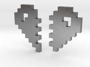 2 Halfs of an 8 Bit Heart (Pixel Heart) in Natural Silver