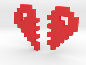 2 Halfs of an 8 Bit Heart (Pixel Heart) in Red Processed Versatile Plastic