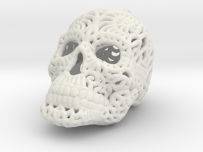 Filigree Sugar Skull Pendant 1 in White Natural Versatile Plastic
