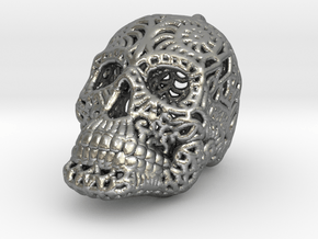 Filigree Sugar Skull Pendant 1 in Natural Silver