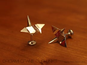 Origami Crane Cufflinks in Polished Silver