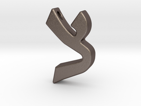 Hebrew Letter Pendant - "Tzaddi" in Polished Bronzed Silver Steel