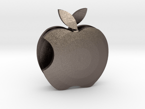 Apple pendant Love  in Polished Bronzed Silver Steel: Medium