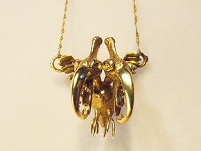 Siamese Pterodactyle - Bird Necklace  in Polished Brass