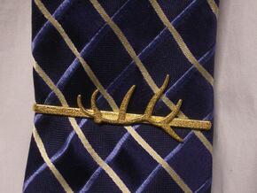 Elk Antler Tie Clip in Polished Gold Steel