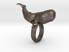 Sperm whale Ring  in Polished Bronzed Silver Steel